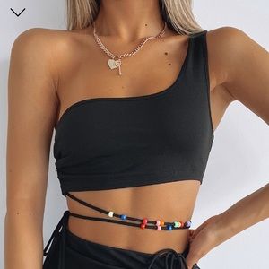 whitefox festival beaded one shoulder top